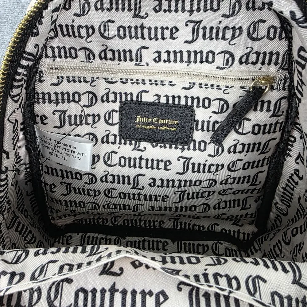 Juicy Couture Backpack Womens Mini Black Floral Rose Print Casual Daypack Zip